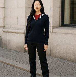 Nancy Bolen Ribbed Zebra Collar Sweater